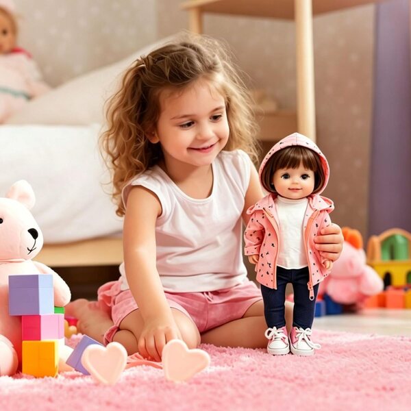 Set abbigliamento 5 pezzi per bambola 35-43 cm arancione e rosa con giacca e accessori