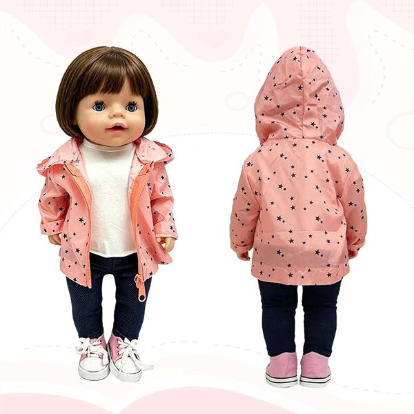 Set abbigliamento 5 pezzi per bambola 35-43 cm arancione e rosa con giacca e accessori