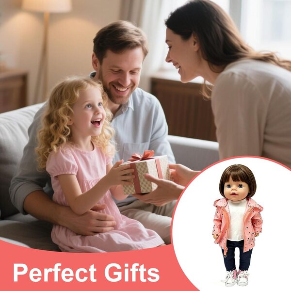 Set abbigliamento 5 pezzi per bambola 35-43 cm arancione e rosa con giacca e accessori