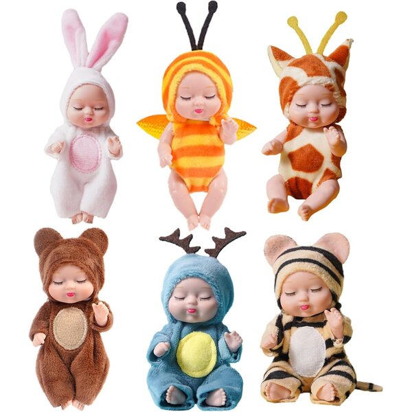 Set mit 6 realistischen und weichen Miniatur-Rebornpuppen – Lernspielzeug für Kinder