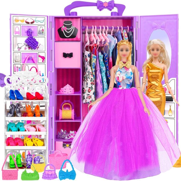 ebuddy Bambola 29,2 cm con armadio, vestiti da principessa e accessori moda per bambine