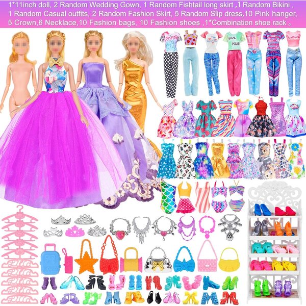 ebuddy 29,2 cm große Puppe mit Kleiderschrank, Prinzessinnenkleidung und Modeaccessoires für Mädchen