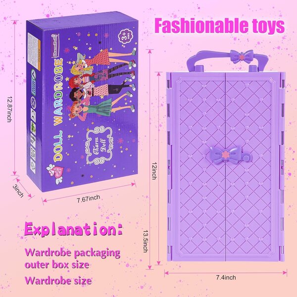 ebuddy 29,2 cm große Puppe mit Kleiderschrank, Prinzessinnenkleidung und Modeaccessoires für Mädchen