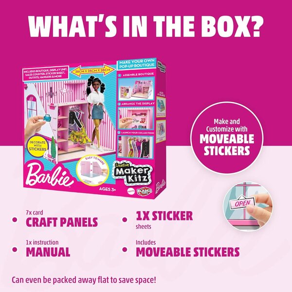 BLADEZ Barbie Pop Up Boutique - Set Gioco Moda Personalizzabile con Adesivi e Accessori