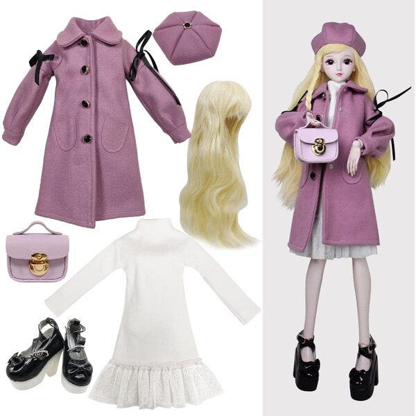 Proudoll Set Elegante Vestiti BJD 1/3 per Bambole 60 cm con Cappotto Viola e Accessori