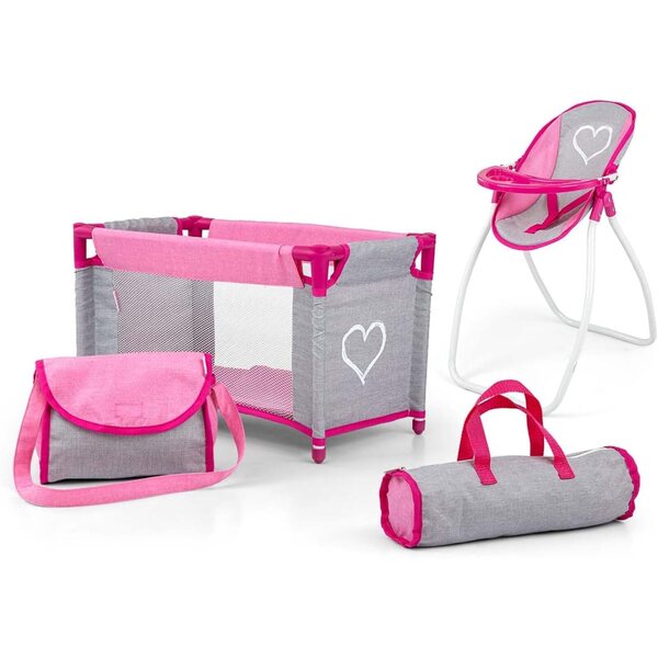 Milly Mally Set Accessori 3 in 1 per Bambole Elsa Prestige Rosa - Culla, Seggiolone e Borsa