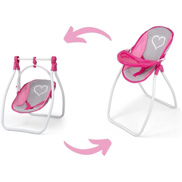 Milly Mally Set Accessori 3 in 1 per Bambole Elsa Prestige Rosa - Culla, Seggiolone e Borsa