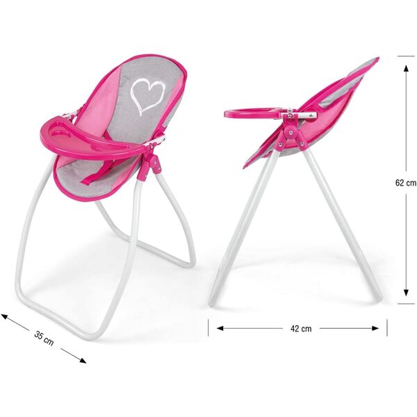 Milly Mally Set Accessori 3 in 1 per Bambole Elsa Prestige Rosa - Culla, Seggiolone e Borsa