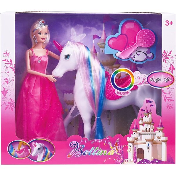 Spielset mit Prinzessinnenpuppe und leuchtendem Einhorn mit Kamm für Kinder von 3–6 Jahren