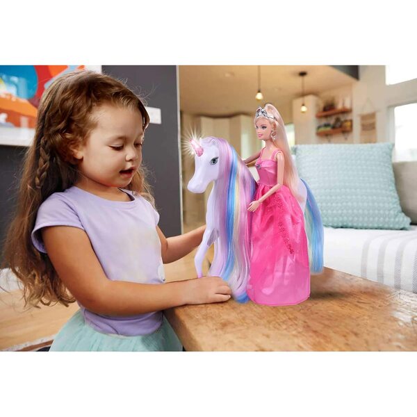 Spielset mit Prinzessinnenpuppe und leuchtendem Einhorn mit Kamm für Kinder von 3–6 Jahren