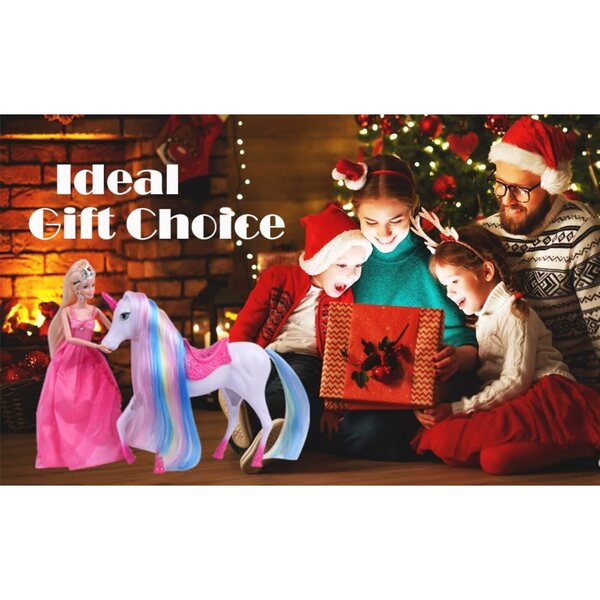Spielset mit Prinzessinnenpuppe und leuchtendem Einhorn mit Kamm für Kinder von 3–6 Jahren