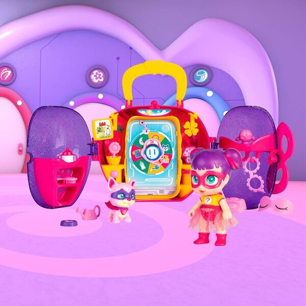Supersüßes Mini-Spielset für kleine Babys mit Sisi-Superheldin-Puppe und transportablem Zubehör