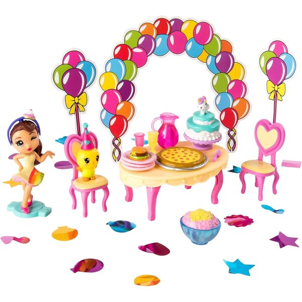 Party Pop Teenies Bambola con Accessori, Cucciolo e Scenografia Pista da Ballo