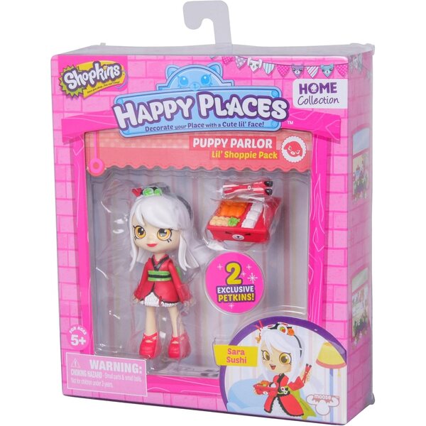 Shopkins Lil Shoppie Sara Sushi con 2 Petkin e catalogo esclusivo Happy Places