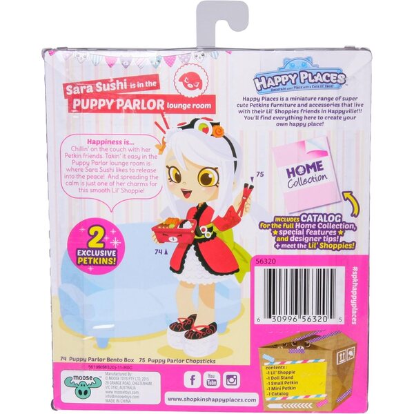 Shopkins Lil Shoppie Sara Sushi con 2 Petkin e catalogo esclusivo Happy Places