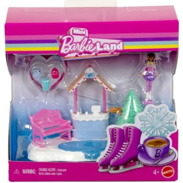 Mini Barbie Land: Spielset mit 3,8 cm großen Puppen, Möbeln und Accessoires für Kinder