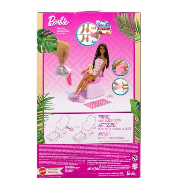 Barbie Mani-Pedi Spa Playset con Bambola Bruna, Cucciolo e Accessori Magici