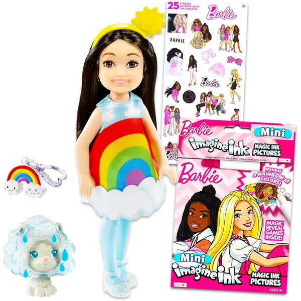Barbie Chelsea Spielset mit Puppe, Malbuch und Aufklebern für Kinder