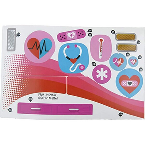 Adesivi ricambio originali per Barbie Care Clinic FRM19 - Foglio E etichette 31-39, 48, 49, 51