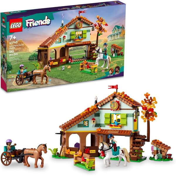 LEGO Friends Herbstlicher Pferdestall 41745: Stall mit Pferden, Minipuppen und Zubehör für Kinder ab 7 Jahren
