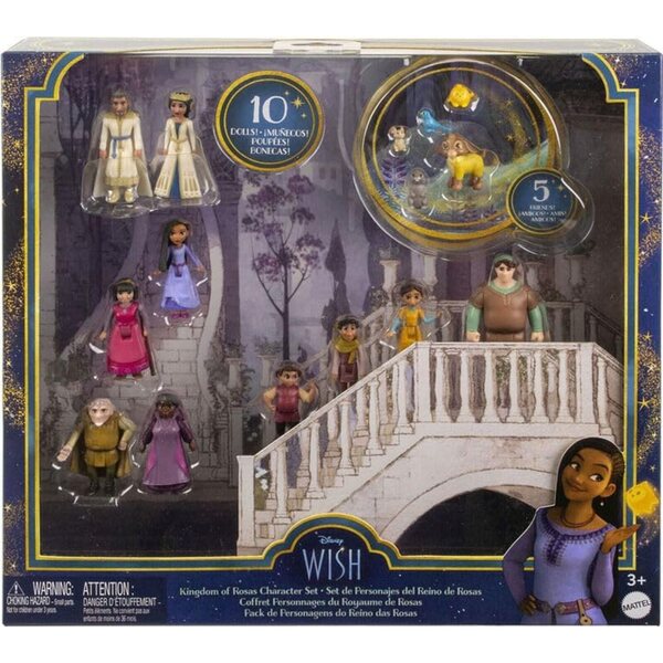 Disney's Wish Kingdom of Rosas Puppenset: 10 gegliederte Minipuppen und 5 Freunde