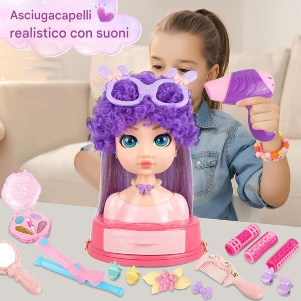 Set Bambola Parrucchiera con 31 Accessori per Trucco e Acconciature Bambini 3+