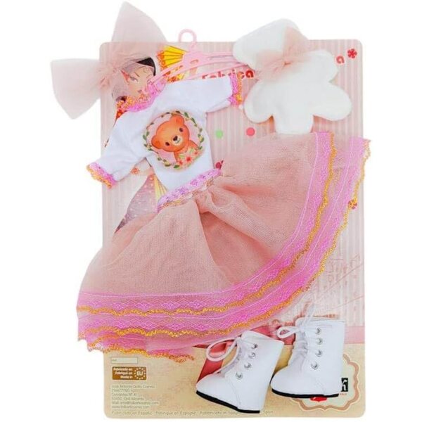 Fantasiekleid mit Stiefeln und Kleiderbügel für 41 cm große Folk Artesanía 2023 Puppe