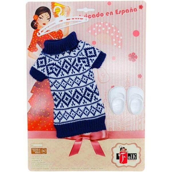 Set aus griechischem Wollkleid, Schuhen und Kleiderbügel für 42 cm große Folk Artesanía-Puppen