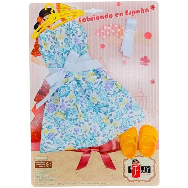 Set aus Kleidung, Schuhen und Accessoires für Sintra-, Simona- und Nancy-Puppen – Folk Artesanía Blu