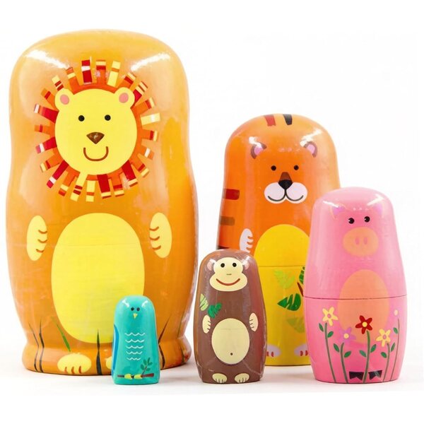 Bambole Russe in Legno Tigre Bianca a 5 Strati - Giocattolo Educativo e Decorativo