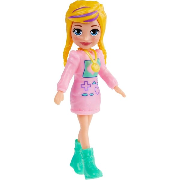 Polly Pocket Set Moda Videogiocatore con Bambola, 18 Vestiti e Animale per Bambine