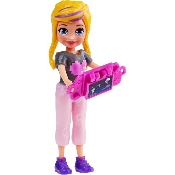 Polly Pocket Gamer Modeset mit Puppe, 18 Kleidungsstücken und Tier für Mädchen
