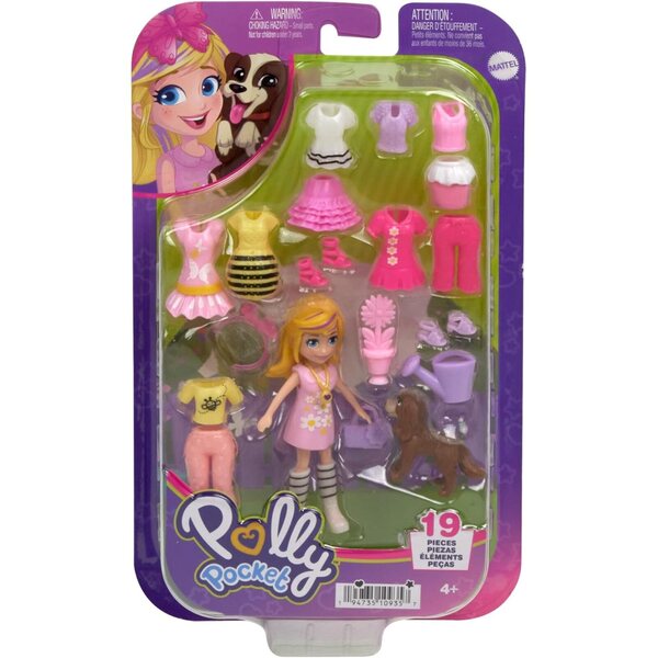 Polly Pocket Gamer Modeset mit Puppe, 18 Kleidungsstücken und Tier für Mädchen