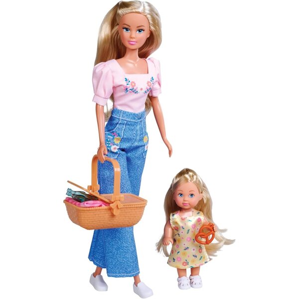 Simba Steffi Love Picknick-Set mit Steffi- und Evi-Puppen, Zubehör und Korb – Spiele für Kinder ab 3 Jahren