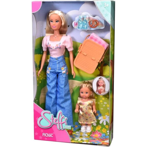 Simba Steffi Love Picknick-Set mit Steffi- und Evi-Puppen, Zubehör und Korb – Spiele für Kinder ab 3 Jahren