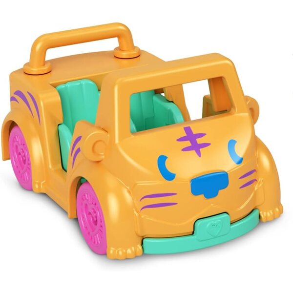 Polly Pocket-Set mit Metallfahrzeug, beweglicher Puppe und Haustier
