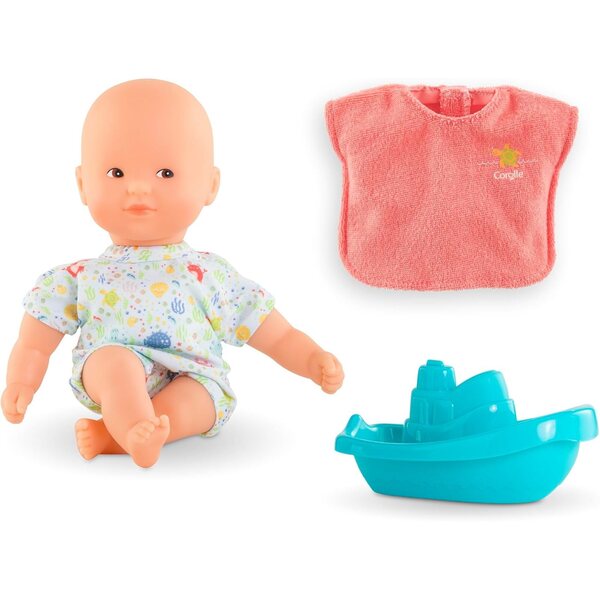 Corolle Mini Poupon 20 cm Mini-Badebox mit Umhang und schwimmendem Spielzeug