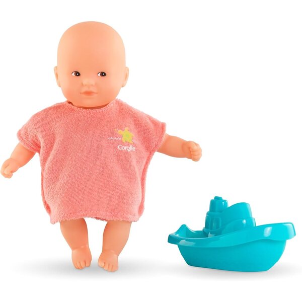 Corolle Mini Poupon 20 cm Mini-Badebox mit Umhang und schwimmendem Spielzeug
