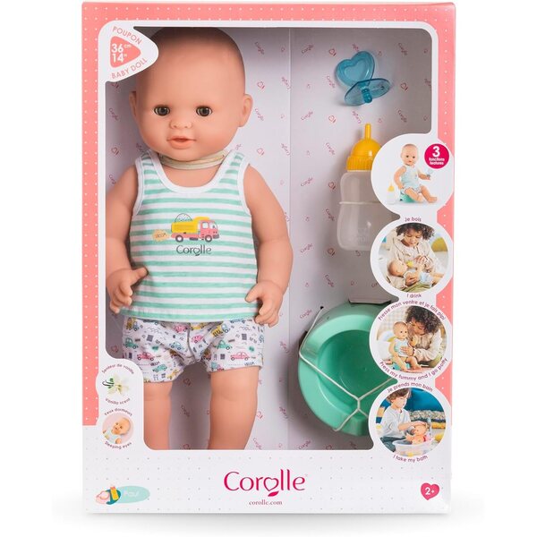 Corolle Paul Fatto Pipi Aqua, 36 cm, interaktive Puppe für Kinder ab 2 Jahren