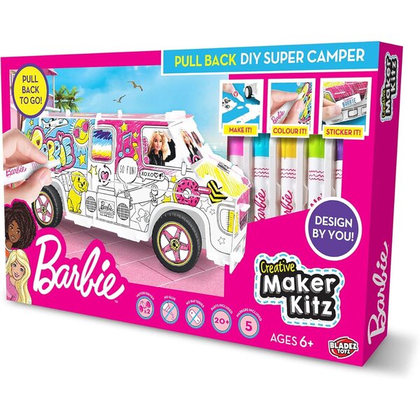 Set Maker Kitz Pull Back DIY Super Camper Barbie mit Aufklebern und Backloader