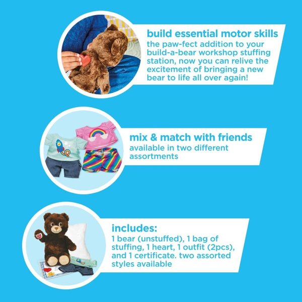 Casdon Build-A-Bear Workshop Furtastic Teddybär, befüllbar mit Kleid und Herz