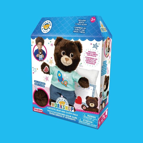 Casdon Build-A-Bear Workshop Furtastic Teddybär, befüllbar mit Kleid und Herz