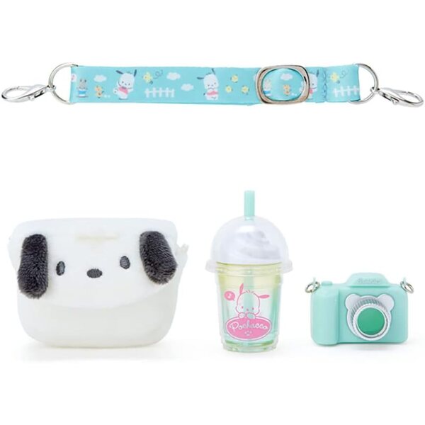 Sanrio Pochacco Pita Furenzu Zubehörset für Puppen, Schultergurt, Kamera und Tasche