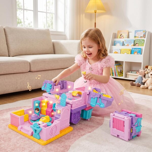 Casa delle bambole pieghevole 3D con luci e musica per bambine creative