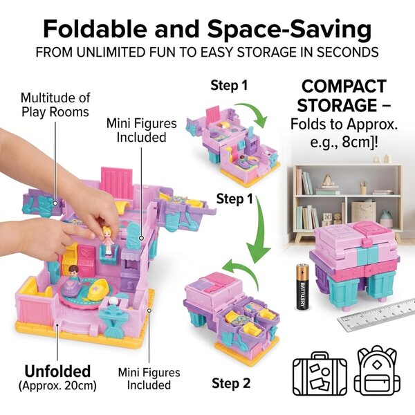 Casa delle bambole pieghevole 3D con luci e musica per bambine creative