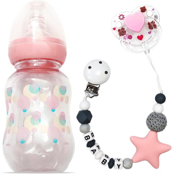 3-teiliges Puppenfütterungszubehör-Set: Flasche, magnetischer Schnuller und Kette