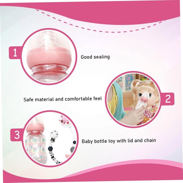 3-teiliges Puppenfütterungszubehör-Set: Flasche, magnetischer Schnuller und Kette