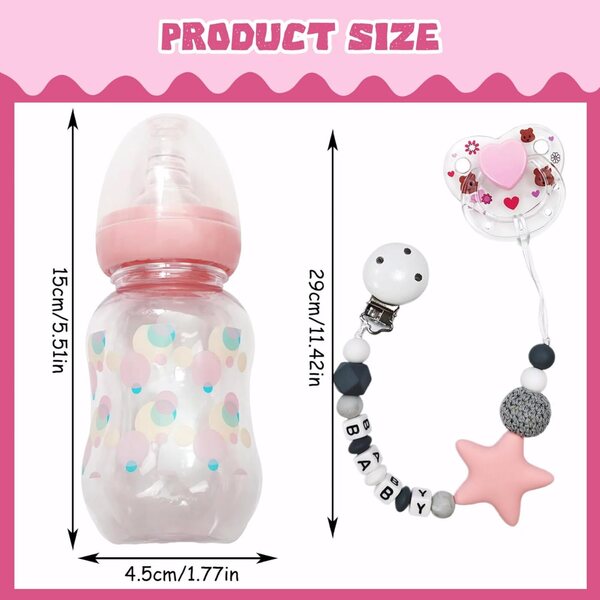 3-teiliges Puppenfütterungszubehör-Set: Flasche, magnetischer Schnuller und Kette