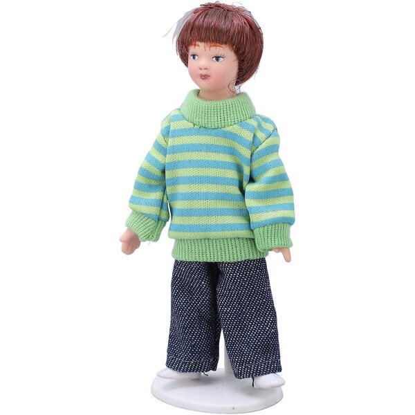 Dan&Dre Puppenminiatur 1:12 Keramikjunge mit grünem Pullover für Sammler