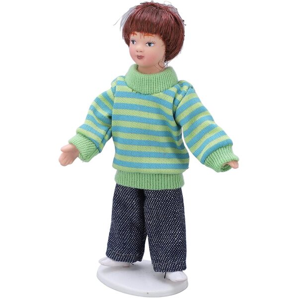 Dan&Dre Puppenminiatur 1:12 Keramikjunge mit grünem Pullover für Sammler